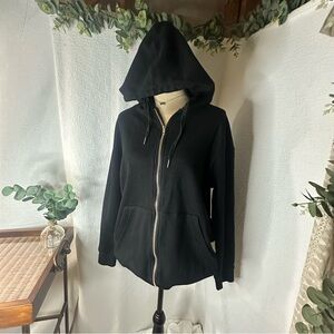 Princess Polly Black Waffle Knit Full Zip-Up Hoodie Size 4 Oversized